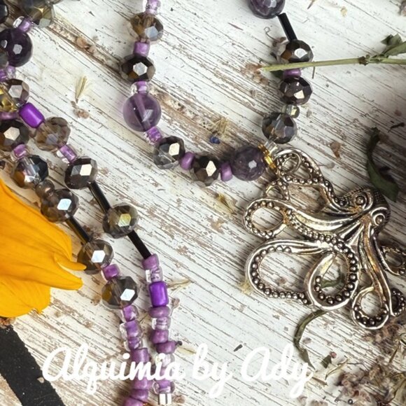 Alquimia Jewelry - Chunky silver octopus pendant amethyst statement necklace
